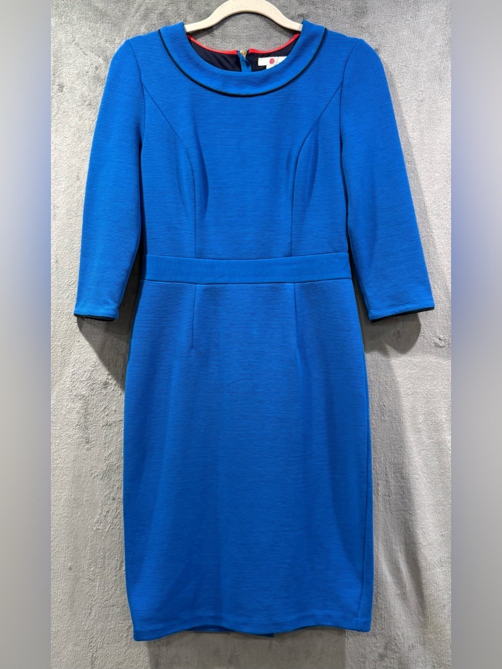 Boden Mia Ottoman Ribbed Blue Shift Dress Size 6R 3/4 Sleeve Pockets EUC - Picture 2 of 11